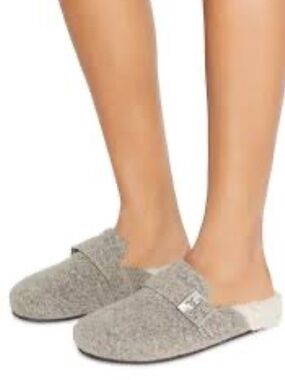 TORY BURCH Mellow Faux Shearling Mules - Fog Gray, Size 10, NWOT Display pair
